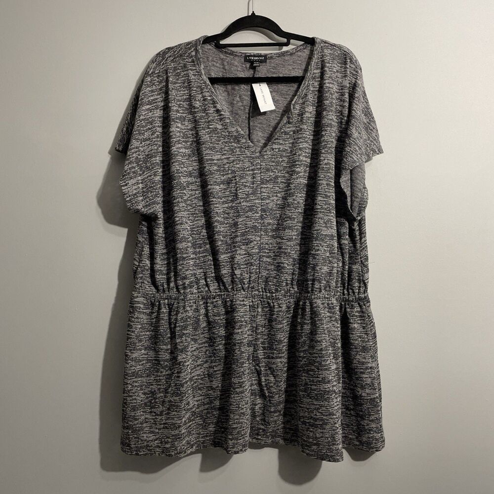 Lane Bryant Heather Gray Short Sleeve V Neck Cinched Waist Peplum Top 26/28 NWT